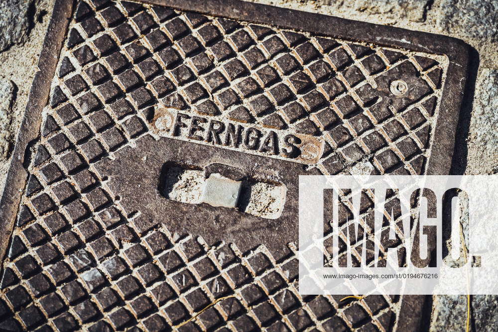 Lettering district gas on the cover of a gas connection, gas supply ...