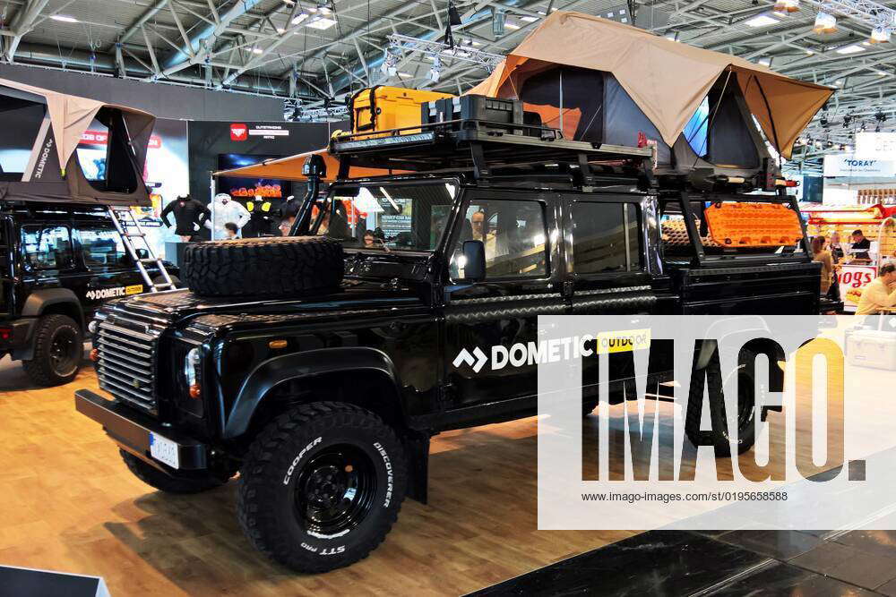 Exhibition stand of Dometic Outdoor tent on a Land Rover Defender at ...