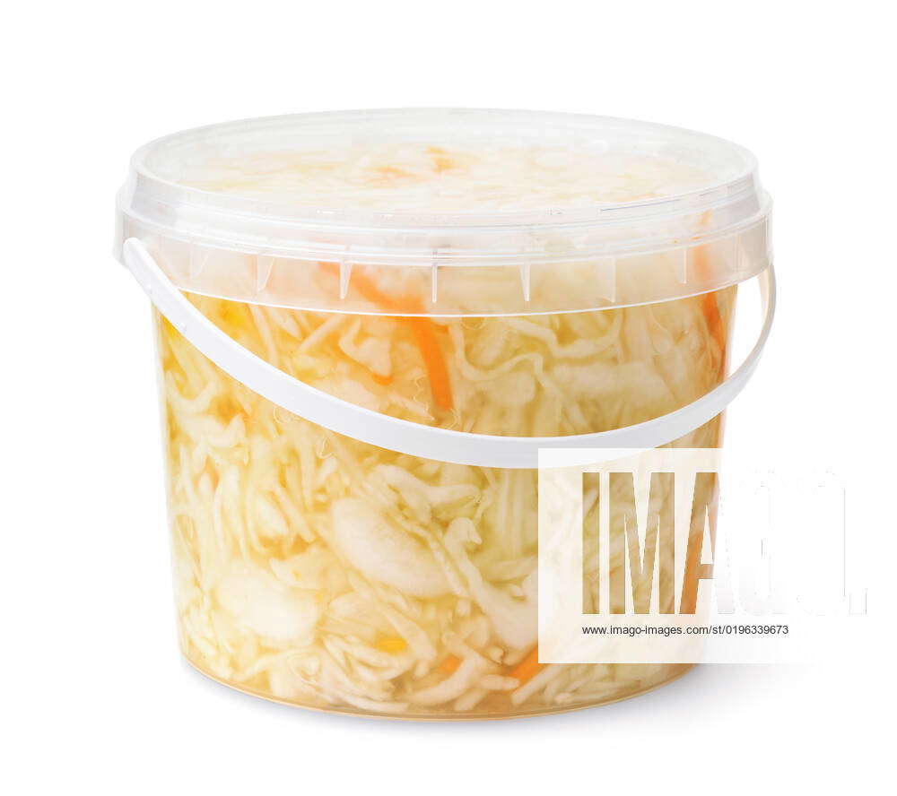 Plastic bucket full of sauerkraut Plastic bucket full of sauerkraut