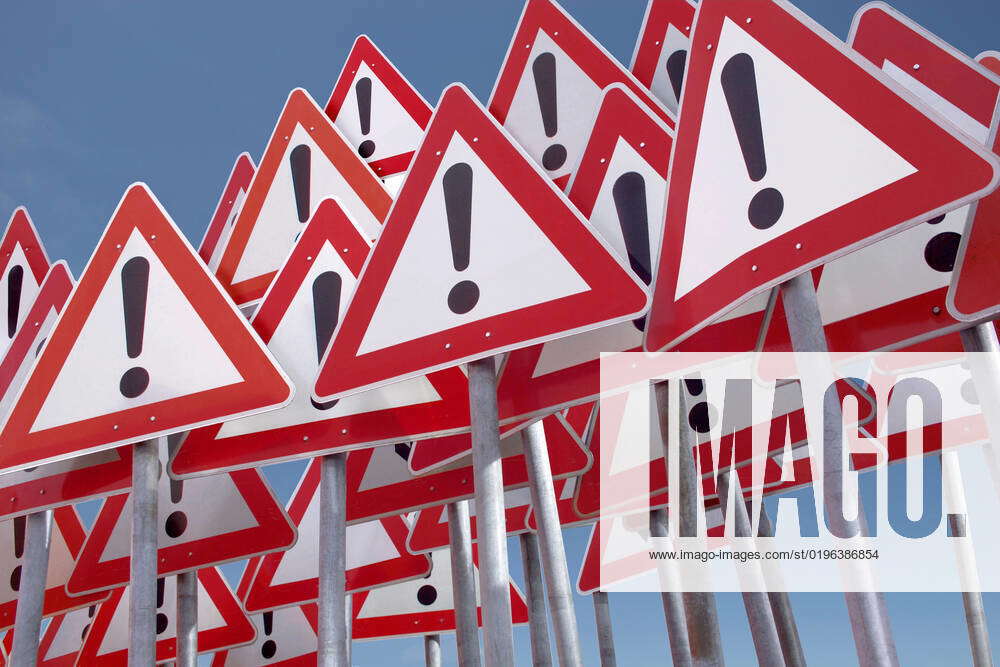 many traffic signs Attention danger spot, symbol photo germany, munich ...