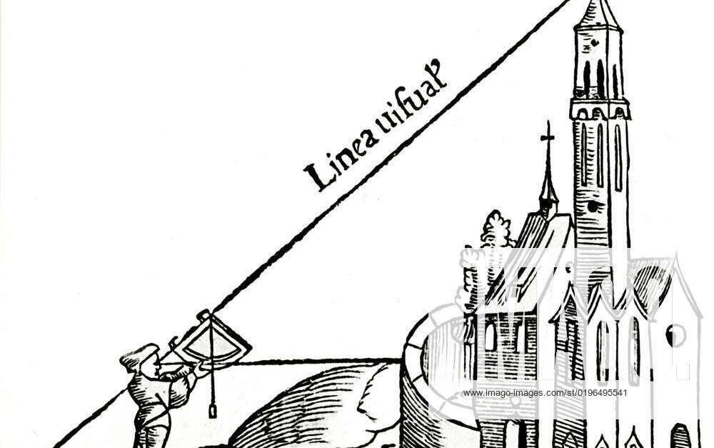 Using a quadrant with a plumb bob to calculate the height of a tower by
