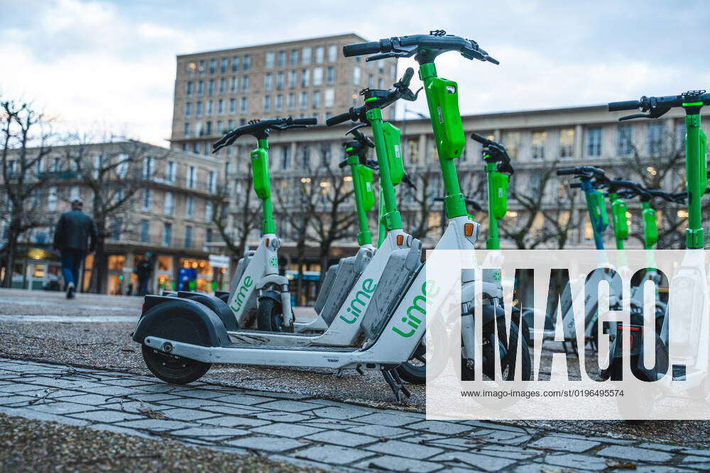 Le Havre, France December 8, 2022 Escooter electric scooters of the provider LIME on a
