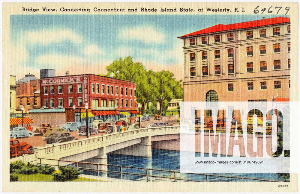 Bridge view, connecting Connecticut and Rhode Island State, at Westerly ...