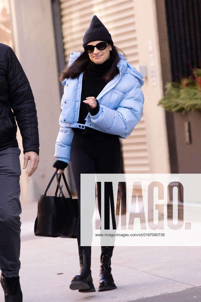 Lea Michele Exits Tribeca Building In NYC Featuring Lea Michele