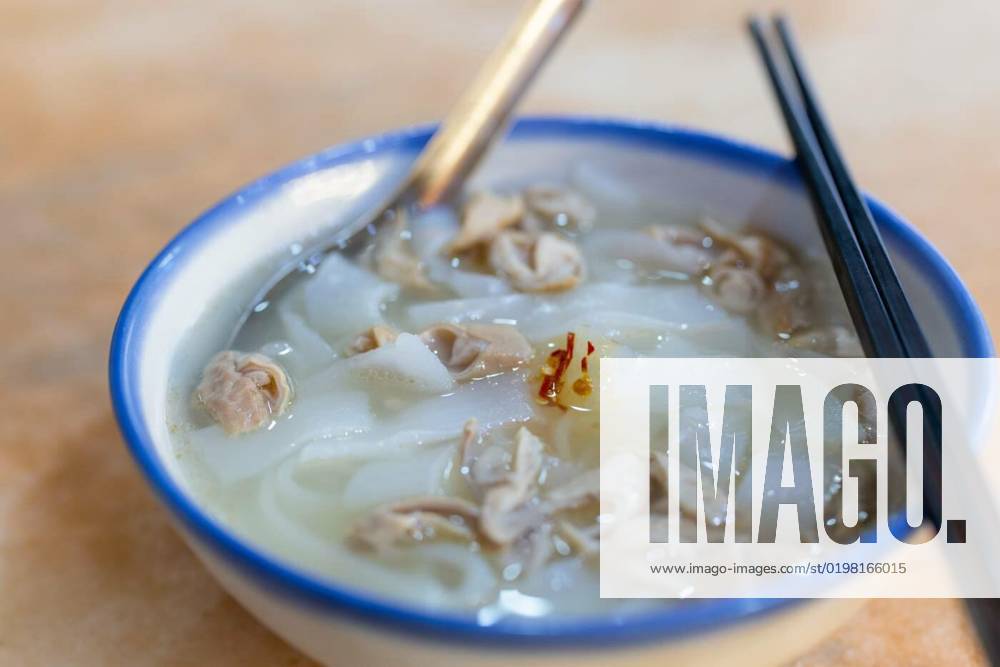 Pork intestine rice flat noodle in restaurant, Pork intestine rice flat