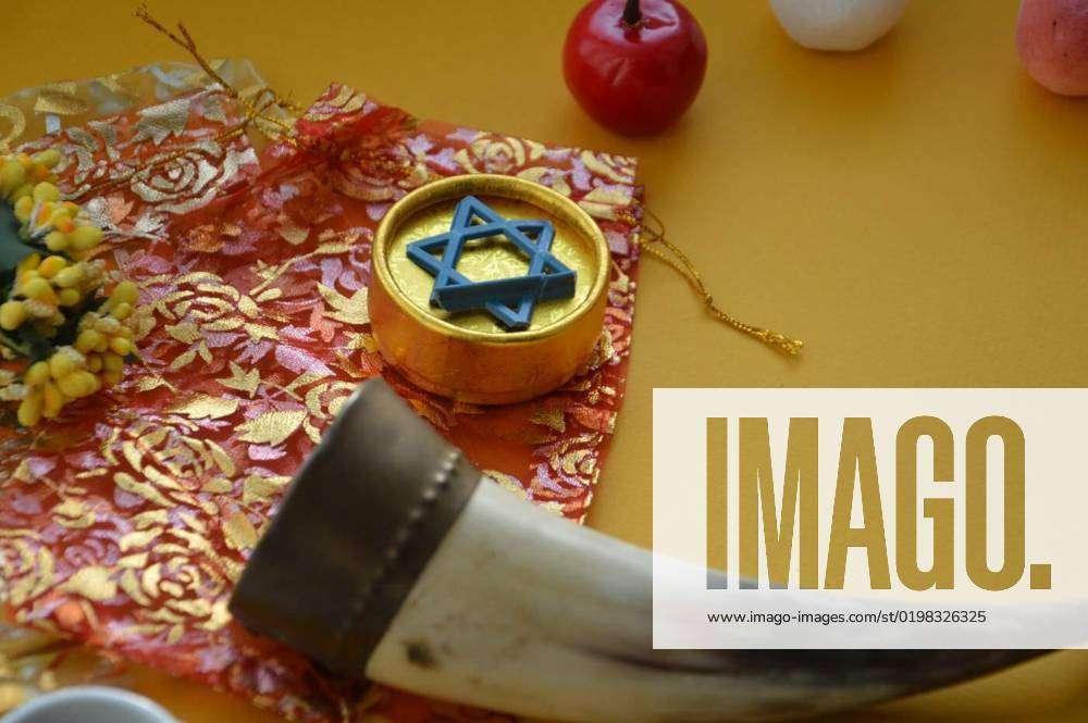 Autumn treats for Jewish New Year Rosh Hashanah of symbols in the