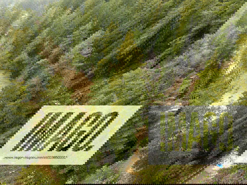 January 9, 2023, Ben Lomond, CA, USA Aerial view of Highway 9 in Ben