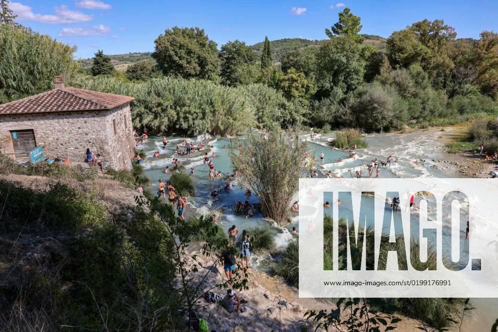 People Are Bathing In The Hot Springs Of Saturnia Therme Saturnia Italy September