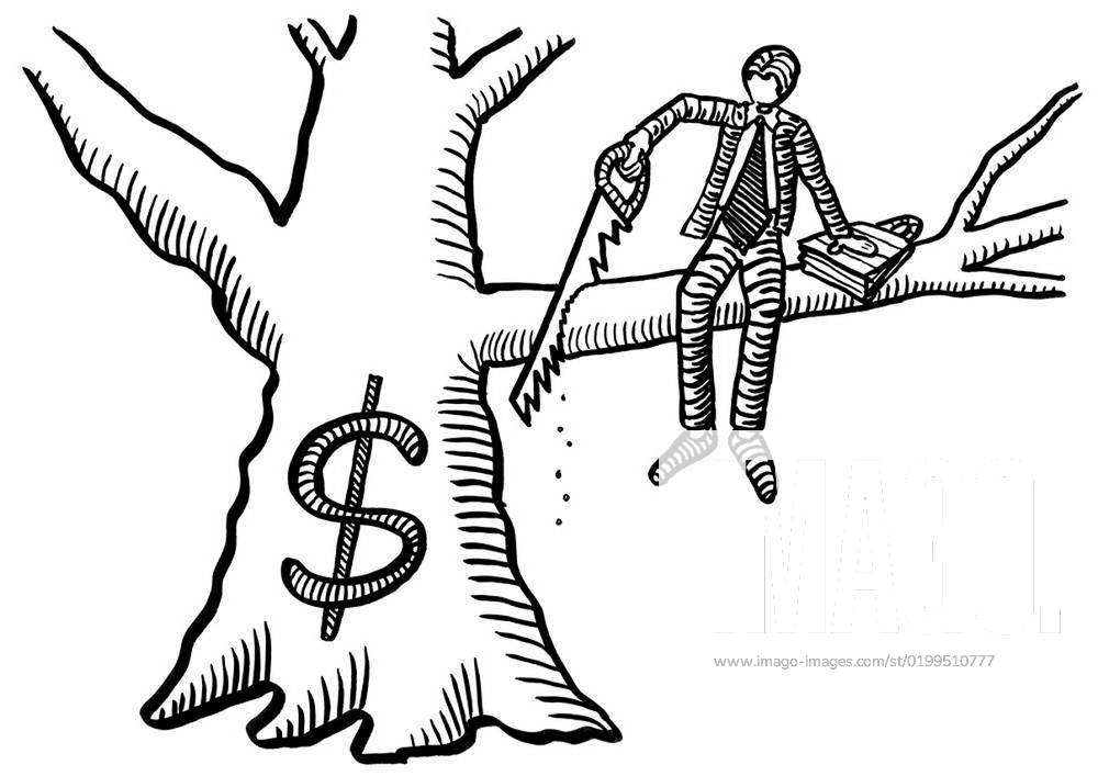 Cartoon stick drawing conceptual illustration of man walking with spade to  dig a hole to plant a tree, another man with chainsaw is going to cut it  down. Concept of ecology and