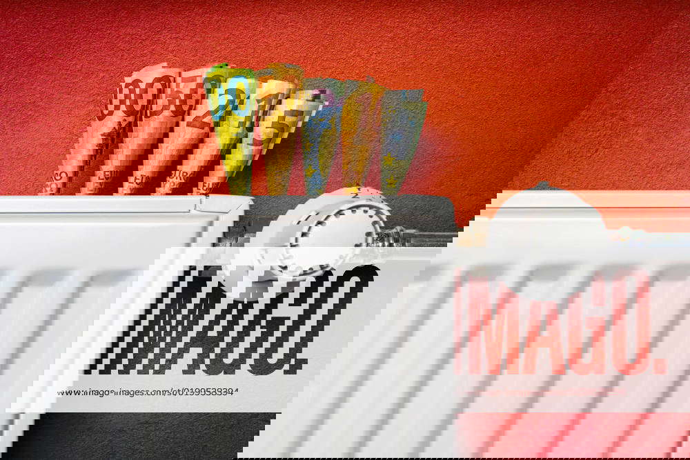 Concept of expensive heating costs Money on heating battery. Euro