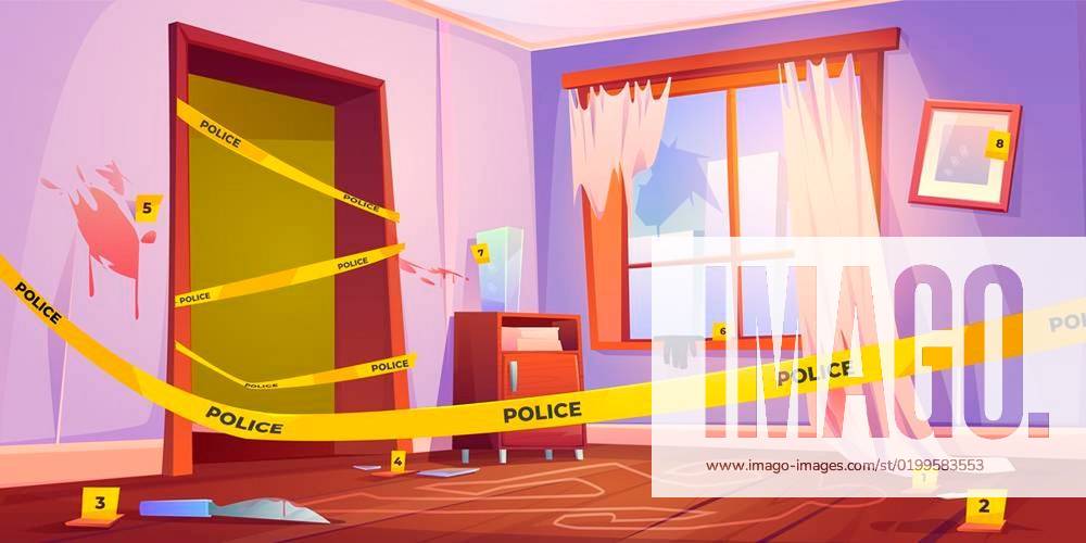 Crime Scene Murder Place Fenced With Yellow Police Tape Chalk Line Crime Scene Murder Place Fenced With Yellow Police Tape Chalk Line