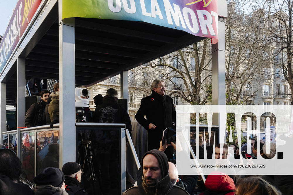 Jean-Luc Melenchon during the demonstration addressing the ...