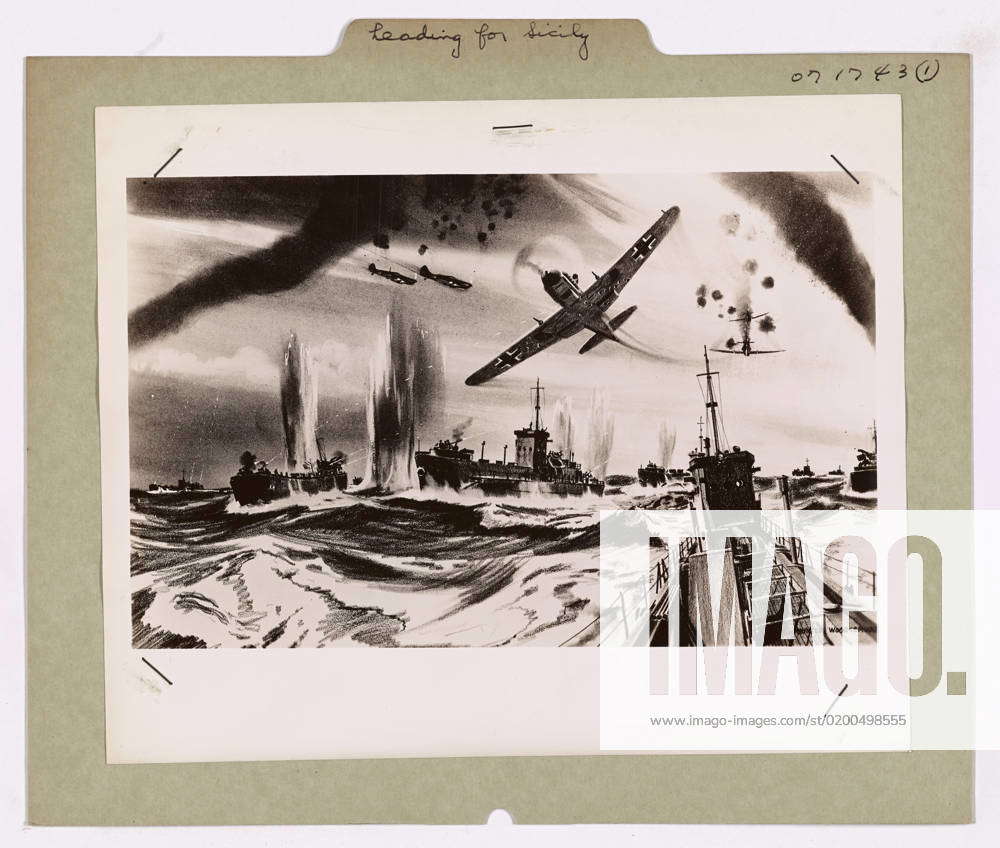 The Americans Head for Sicily . This image depicts a drawing of LCI ...