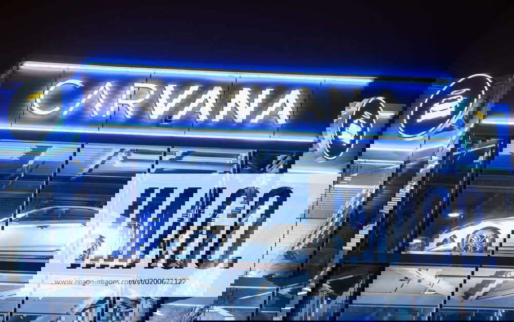 January 24, 2023 A Carvana glass tower sits illuminated on Feb. 23