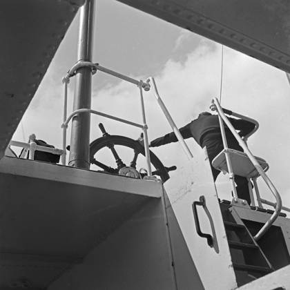 Ostpreußen Steuerrad an Bord eines Schiffes auf der Linie Memel ...