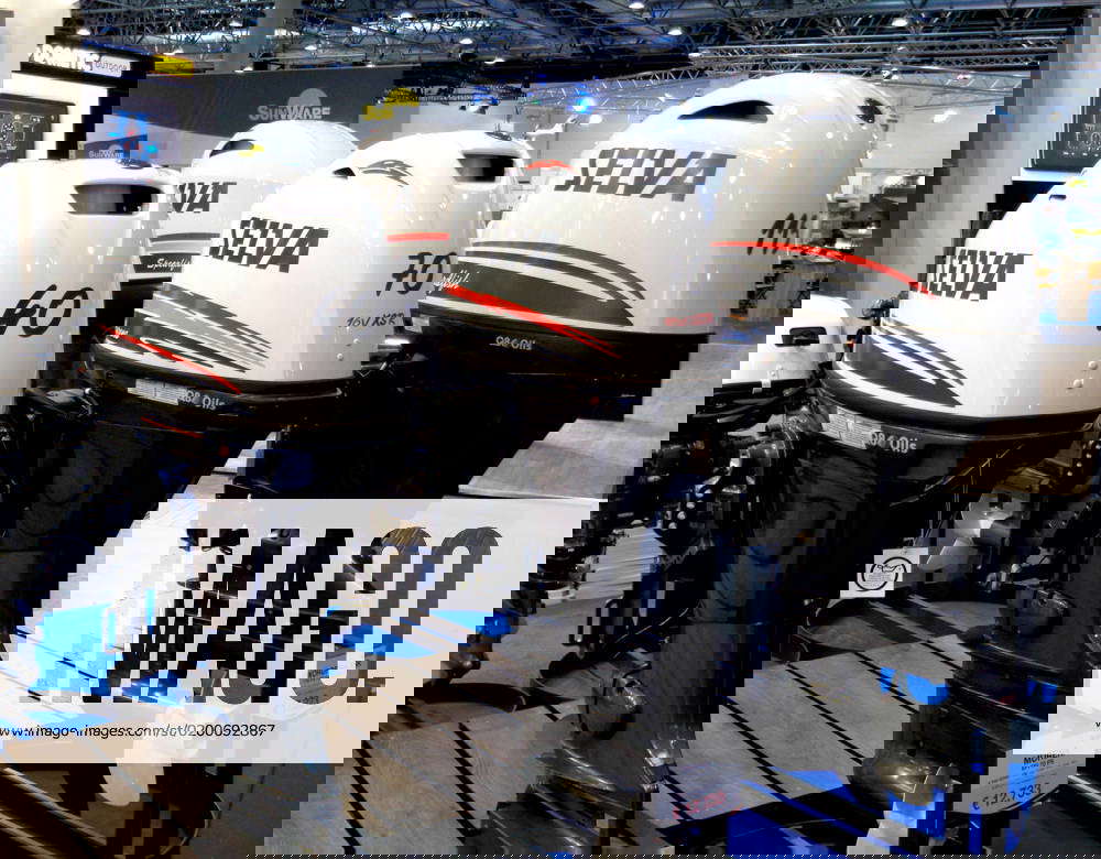 View of a selection Selva outboard motors, seen on press day 24 1 2023