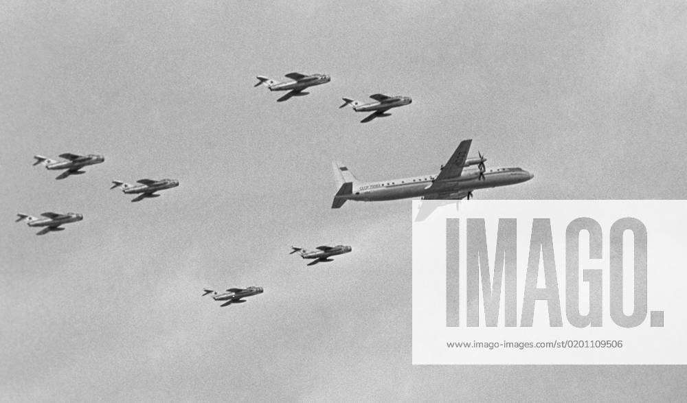 Moscow, USSR. March 23, 1965. Il-18 aircraft with Soviet cosmonauts ...