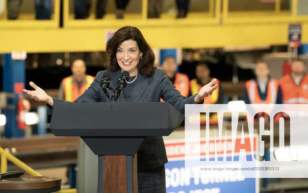 Governor Kathy Hochul at the press conference for President Joe Biden ...