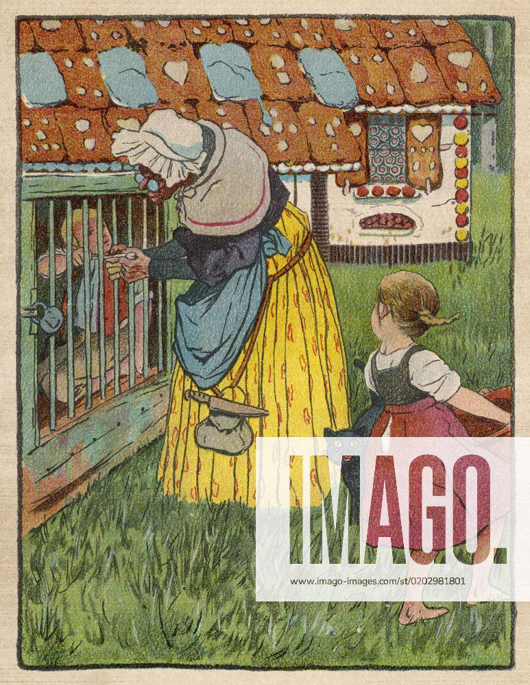 Hansel and Gretel held captive - Nursery Tale Hansel is kept in a cage ...