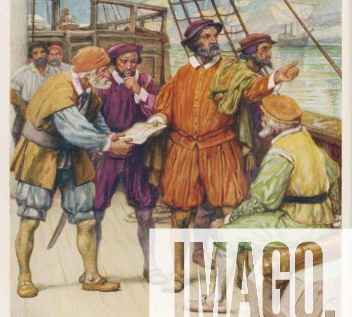 Magellan and His Crew FERDINAND MAGELLAN consults with his navigators