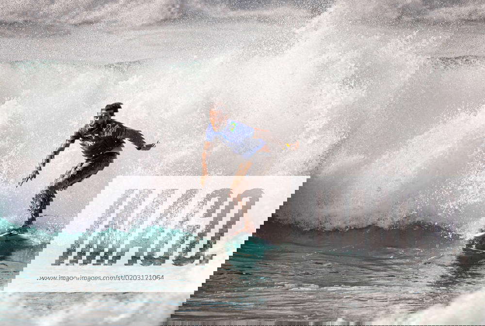 HALEIWA, HI February 19, 2023 Filipe Toledo pictured as he wins the 2023 Hurley Pro Sunset Beach
