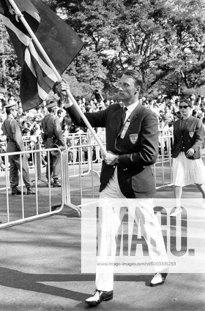 TOKYO 1964 Prince Harald present King with the Norwegian flag ahead of ...