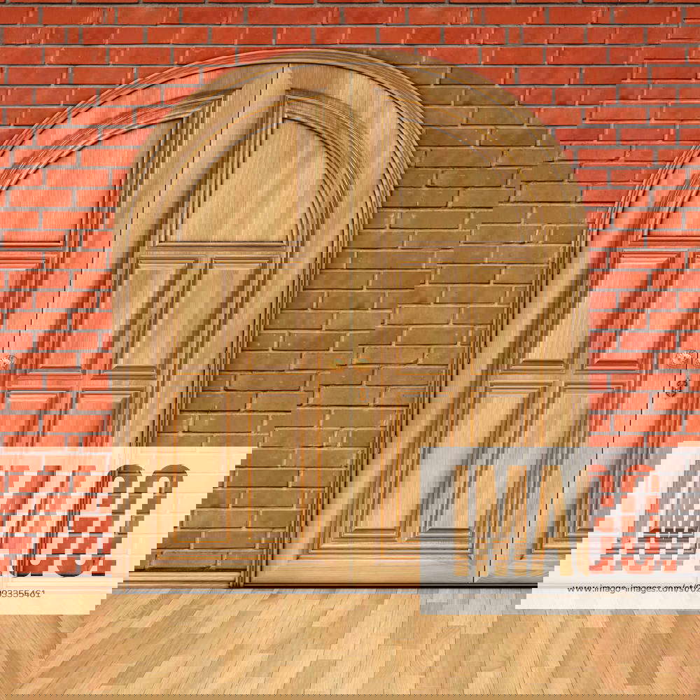 Wooden door in a brick wall