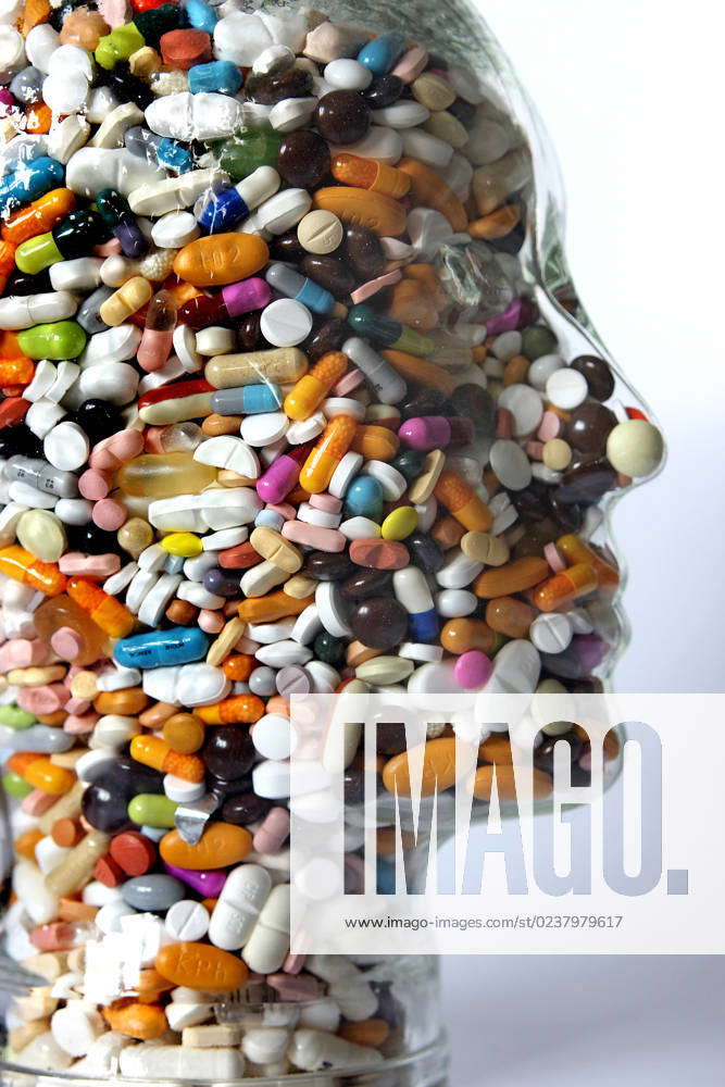 Glass head full Tablets Head of Glass Filled With Pills BLWS