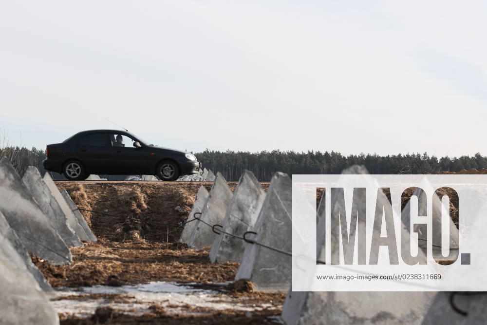 RUSSIA, BRYANSK REGION MARCH 3, 2023 Tank traps are seen on a