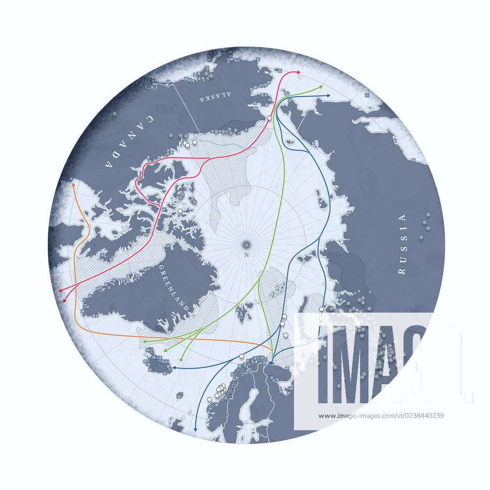Arctic trade routes and resources, map Map showing Arctic sea routes ...