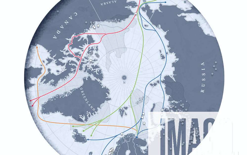Arctic trade routes and resources, map Map showing Arctic sea routes ...