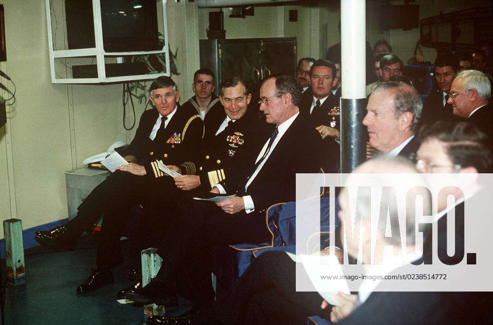 President George H.W. Bush attends a session with Sixth Fleet Commander ...