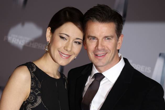 Presenter Markus Lanz with wife Angela Gessmann at the German Television  Award 2016 ceremony in