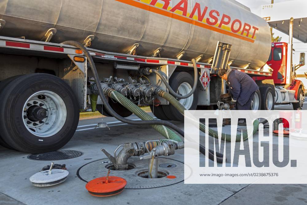 Roseville, Michigan, a Tanker truck delivers Petrol to a Costco Filling