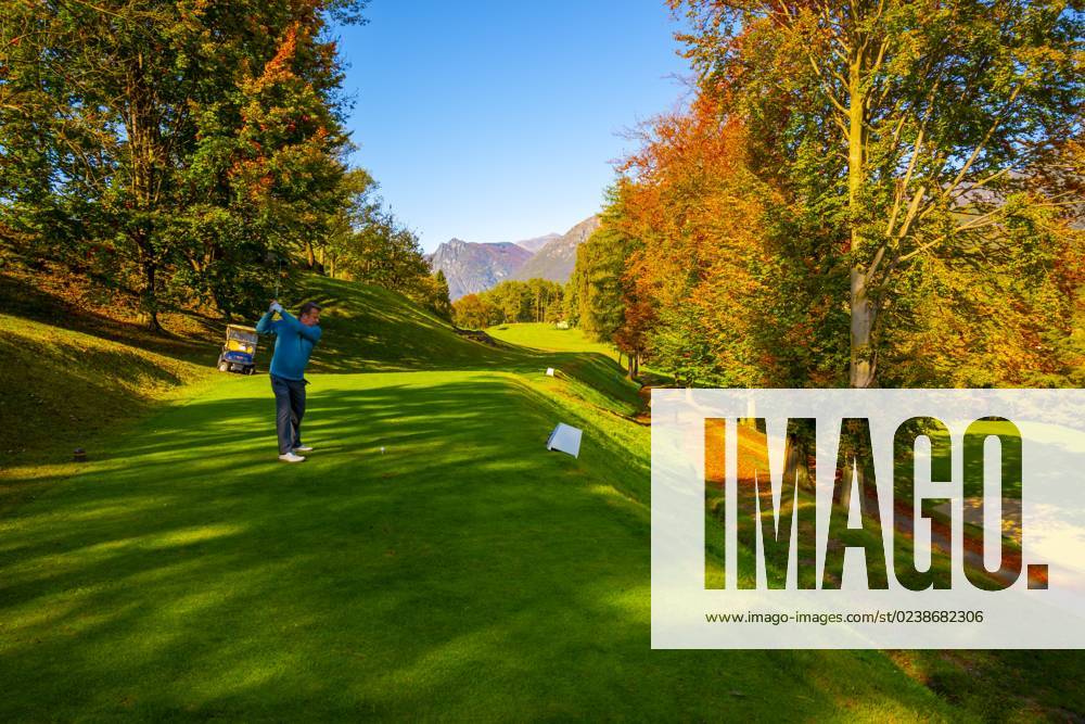 Hole 5 in Golf Course Menaggio with Mountain View in Autumn in Lombardy