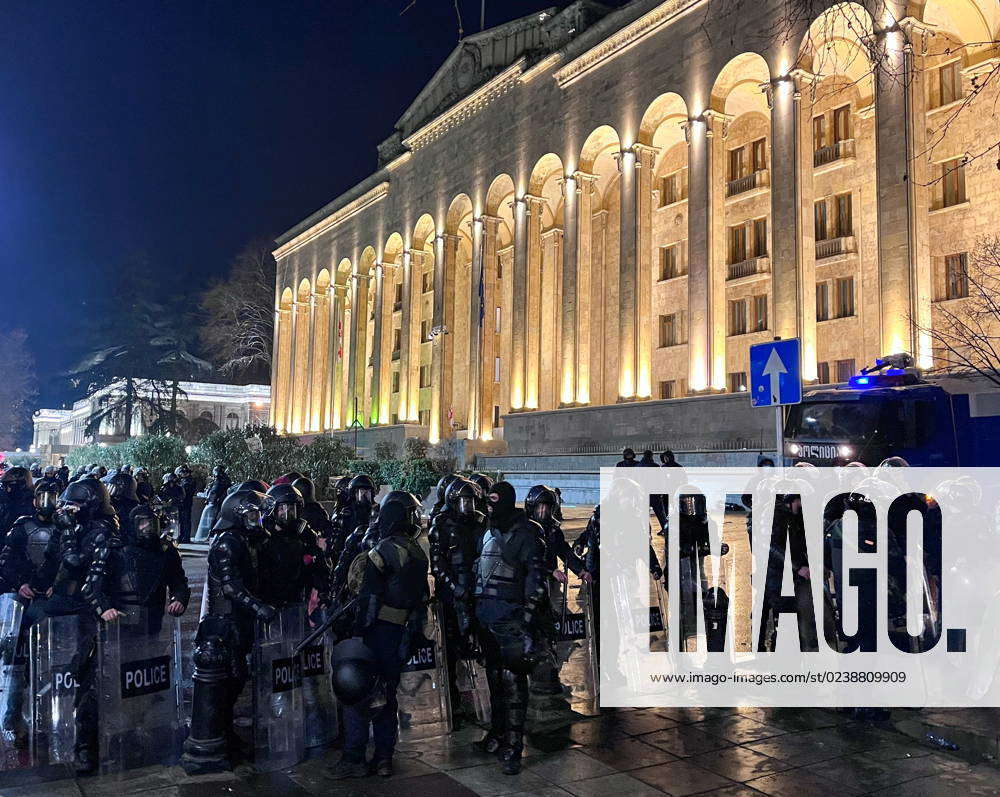 GEORGIA, TBILISI - : Riot police are seen at the Parliament building ...