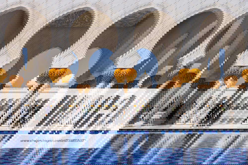 Sheikh Zayed Grand Mosque In Abu Dhabi Water mirror and columns of