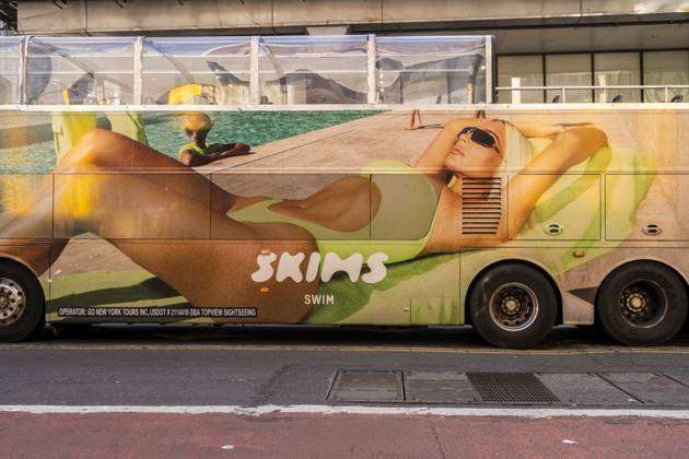 Skims swimwear advertising in New York An advertisement on a bus in New York  promotes Kim