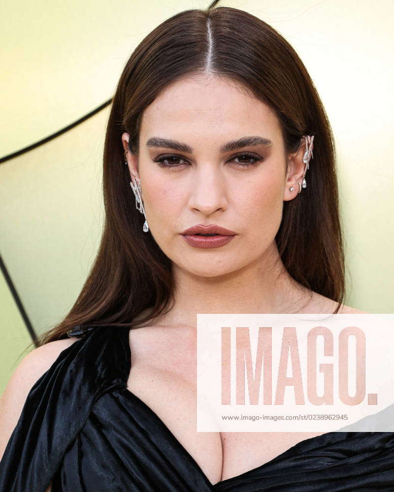 Versace Fall Winter 2023 Fashion Show English actress Lily James arrives at the Versace Fall Winter