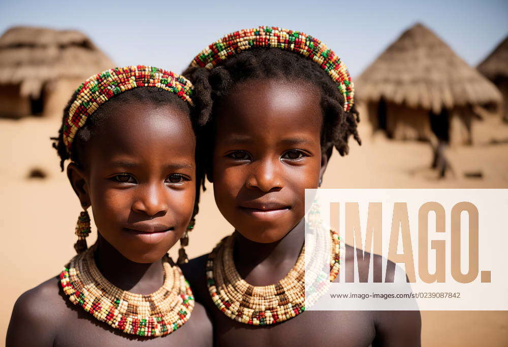 Portrait of native African girls in colorful traditional beaded