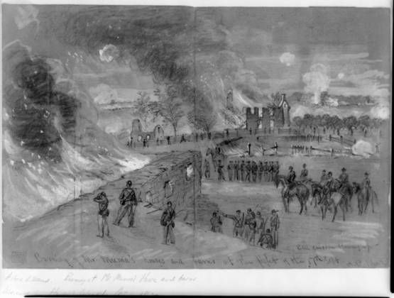 Burning of Mr. Muma s sic houses and barns at the fight of the 17th of ...