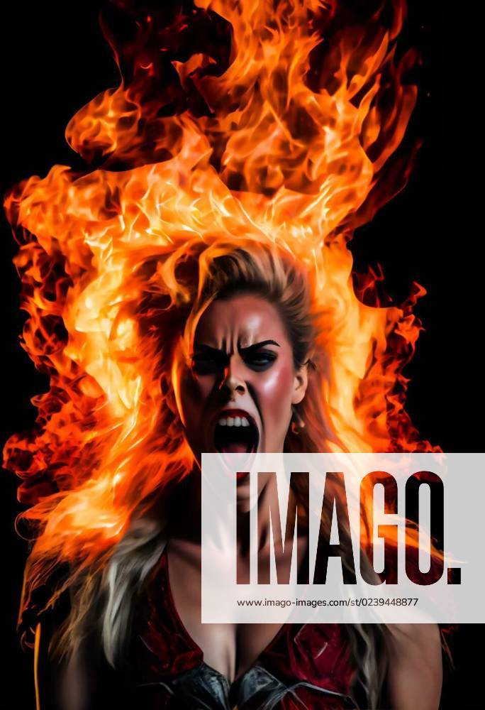Fiery girl. Woman in flames and fire. Generative AI., Fiery girl. Woman ...