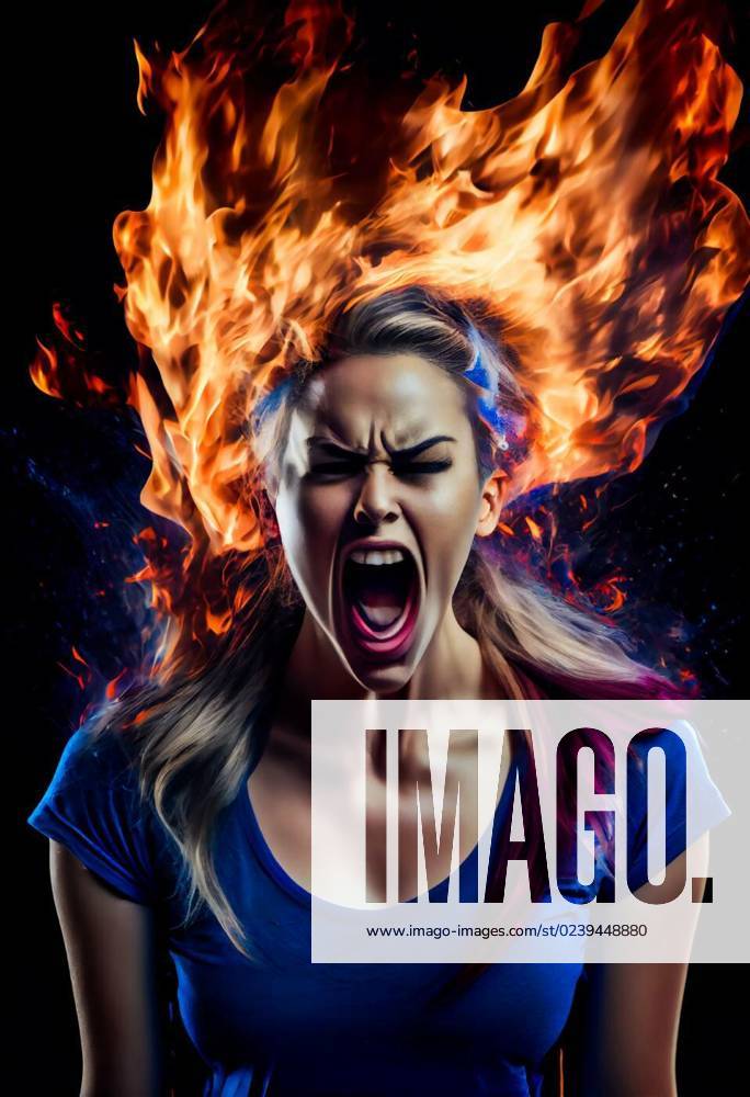 Fiery girl. Woman in flames and fire. Generative AI., Fiery girl. Woman ...