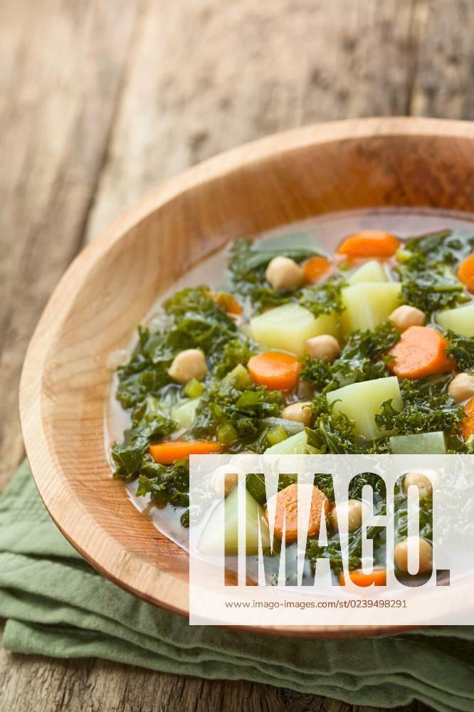 Vegetable Soup Made of Kale, Chickpea, Carrot, Celery and Potato, Fresh