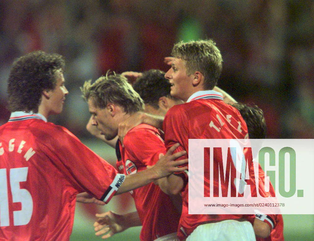 Marseille Brazil Norway 1 2 Goal scorer Tore Andre Flo is congratulated ...