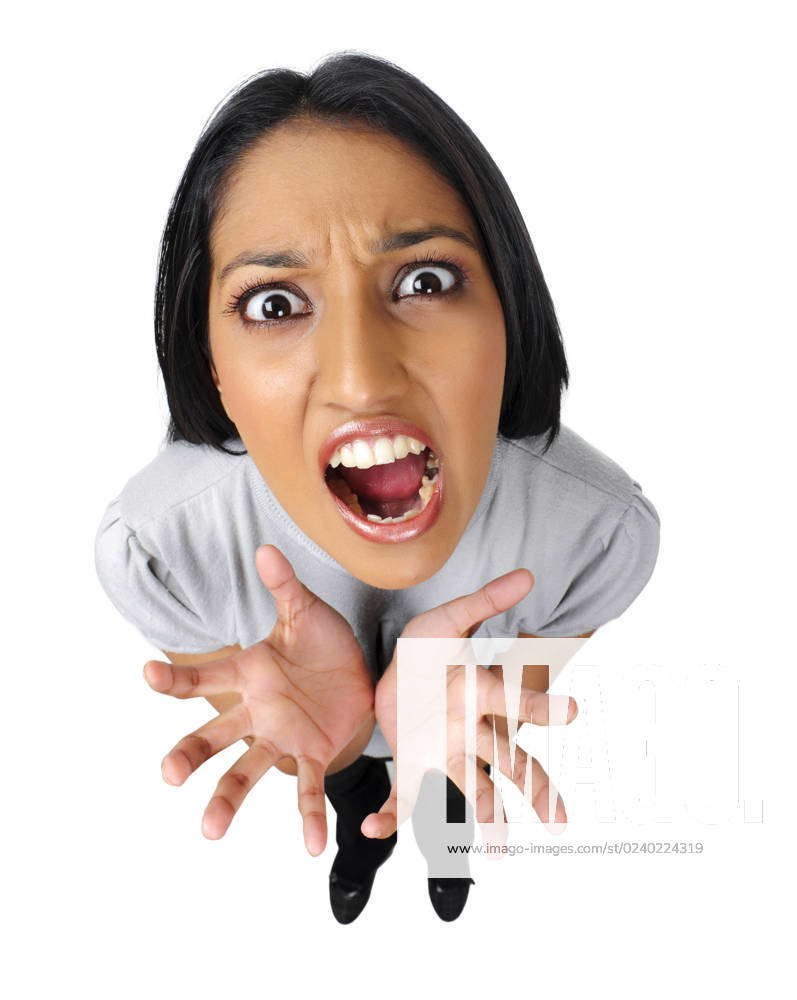 Indian girl is upset and frustrated, isolated on white