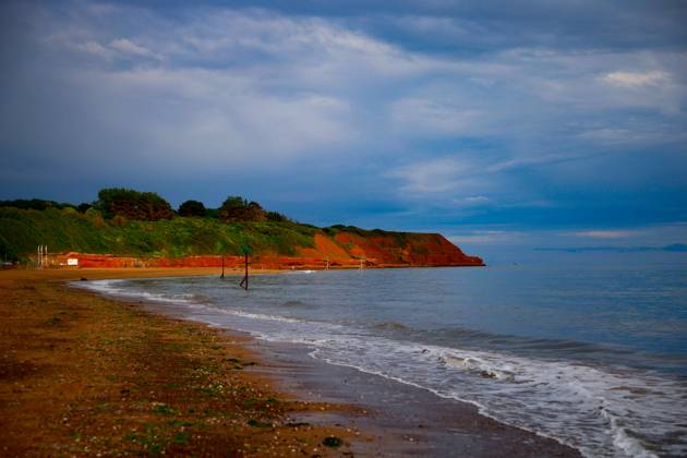 Sandy Bay cliffs view of Sandy Bay cliffs with Orcombe Point viewpoint ...