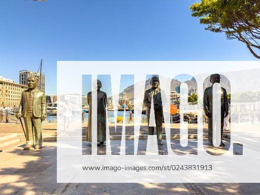 Nobel Square At The V And A Waterfront In Cape Town Africa With 4 Statues Of South African Nobel