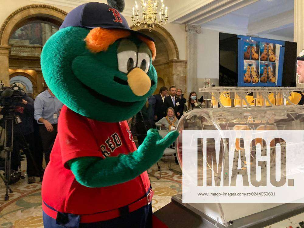 Syndication: Worcester Telegram Red Sox mascot, Wally the Green Monster,  attends a special November
