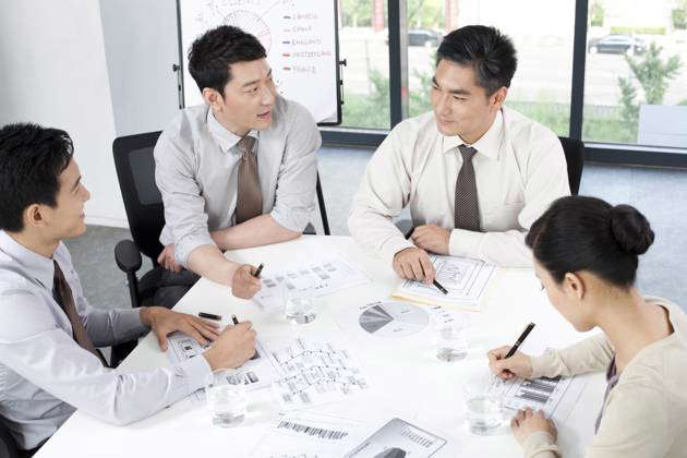 Chinese business team brainstorming Beijing
